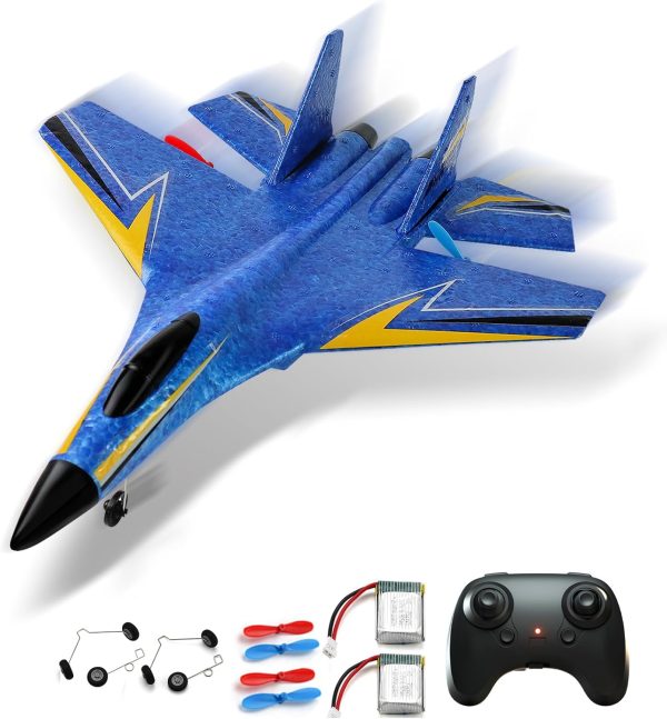 Remote Control Airplane for Kids, 2 Channels RC Planes Wireless Toy with 2 Batteries,2.4 GHZ Hobby RC Glider for Beginners（Blue） - Image 2