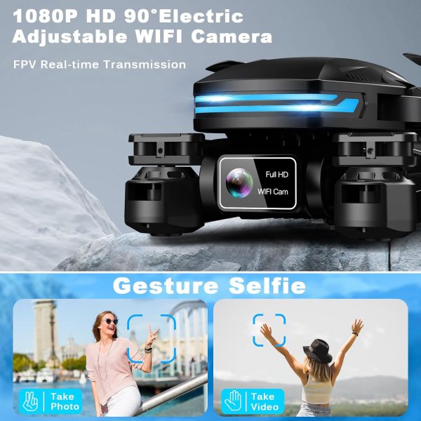 Drone with Camera for Adults, 1080P FPV Drones for kids Beginners with Upgrade Altitude Hold, Voice Control, Gestures Selfie, 90° Adjustable Lens, 3D Flips, 2 Batteries - Image 3