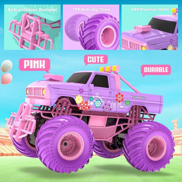 BEZGAR Pink Remote Control Car for Girls - 1:16 Purple RC Cars, 2.4GHz with LED Lights, 30 Mins Play with Rechargeable Battery, Truck Jeep Toys for Kids - Image 3