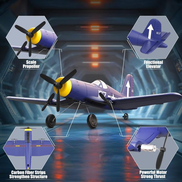 HAWK'S WORK 3 Channel RC Plane F4U Corsair, Remote Control Warbird Ready to Fly, 2.4GHz 6-axis Gyro Stabilizer, Easy to Fly for Kids & Beginners - Image 6