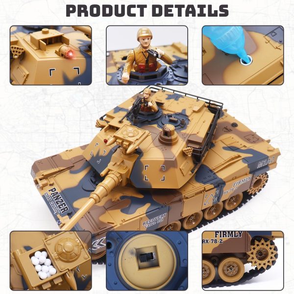 US-M1A2 RC Tank 1/18 Remote Control Tank That Shoots BBS, RC Tanks 23 Channel Full Function with Rotating Turret Lights, Sound, Smoke, RC Military Vehicles Toys for Kids & Adults - Image 8