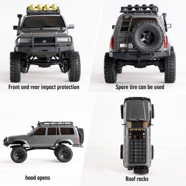 FCX18 FMS RC Crawler Toyota Cruiser LC80-1/18 Offroad Trucks 4X4 RC Rock Crawler with 2.4Ghz Transmission, Portal Axles, LED Lights, 7.4V 900mAh Battery, USB Charger for Adults (Grey) - Image 3