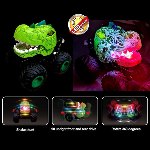 Dinosaur Remote Control Car, 360° Rotating RC Stunt Car Monster Truck Toys with Spray, Light & Sound, 2.4GHz All Terrain RC Cars for Boys Age 4-7, Birthday Gifts for Kids 3-5 6 7 8-12 (Green) - Image 3