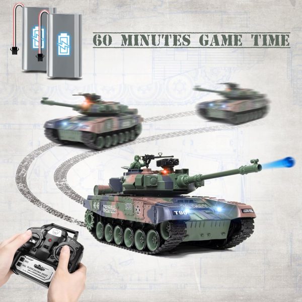 1:18 RC Tank, 2.4Ghz RUS T-90 Remote Control Tank Model Toys, Battle Army Tank 15 Channel with Smoke, Light Sound, Volume Switch, Military Toy for Adults and Kids That Shoots BBS, Water Bombs - Image 7