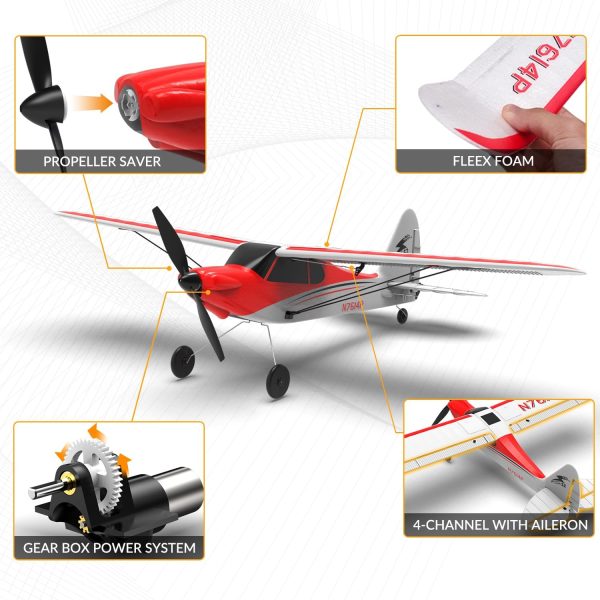 VOLANTEXRC RC Plane Trainer Sport Cub 4CH Remote Control Airplane with Prop Saver, 6-Axis Gyro Stabilizer & 3 Modes to Fly, Radio Controlled Aircraft RTF for Beginners, Kids and Adults (500mm,Red) - Image 8