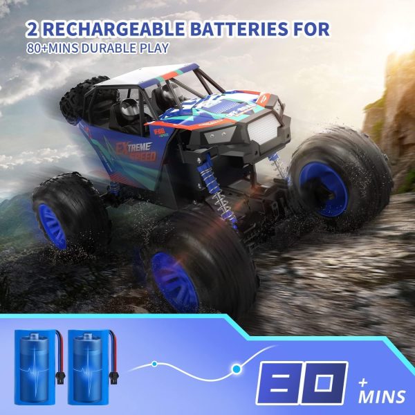 DE60 Large 1:8 Scale Upgraded RC Cars Remote Control Car for Adults Boys, Off Road Monster Truck with Realistic Sound, 2.4Ghz 4WD Rock Crawler Toy All Terrain Climbing, 2 Batteries for 80 Min Play - Image 5