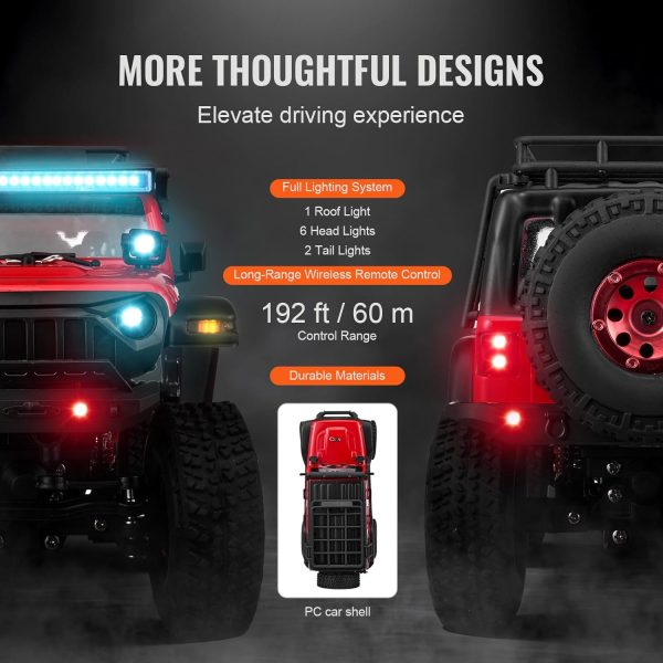 VEVOR RC Crawler 1/24 Scale RC Car Rock Crawler All Terrain 4WD Off-Road Truck with led Light 2 Rechargeable Batteries, 2-Speed Adjustable Hobby Racing Car Gift for Adults - Image 7