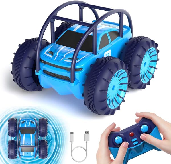 Amphibious Remote Control Car, Rechargeable Direct Charging RC Cars 360° Flip Waterproof RC Stunt Car 2.4Ghz 15KM/H 4WD All Terrain Car Toy Xmas Gift for Boys and Girls - Image 2