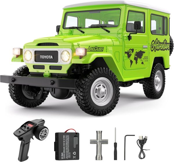 RC Crawler Model 1/18 4WD Officially Licensed Toyota FJ-40 RC Cars, 2.4Ghz 600mAh RC Rock Model Truck with Exhaust System,Hobby Grade RC Car Model Off Road Vehicle with Light & Sound (Green) - Image 2