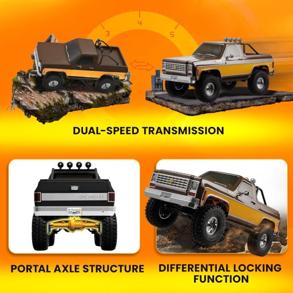 FCX10 FMS 1/10 K5 RC Crawler Chevy Blazer Officially Licensed, RC Pick Up Truck & SUV, 2.4GHZ 11CH Remote Control Car with Two-Speed Transmission for Adults (Orange) - Image 7