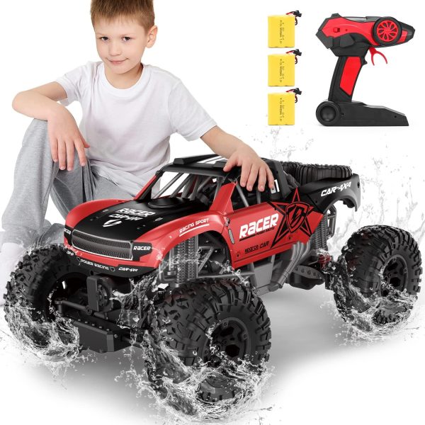 RC Trucks 4x4 Offroad Waterproof - 1:12 Scale Large Amphibious Remote Control Car, Dual Motors Crawler Vehicle, Monster Toys with 3 Rechargeable Batteries, Best Gift for Kids Adults - Image 2