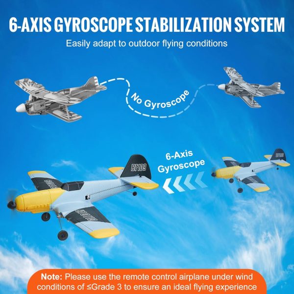 VEVOR RC Plane, 2.4GHZ 3 Channel RC Airplane with 6-Axis Gyro Stabilizer&2 Batteries, Ready to Fly BF-109 Fighter Aircraft Plane Toy for Adults Kids Beginners Boys Birthday/Xmas Child Gift - Image 4