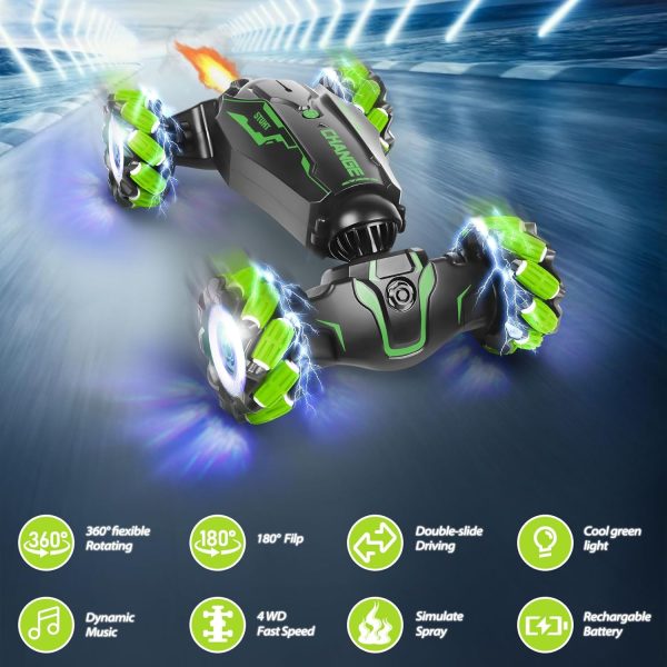 Remote Control Car RC Toys: - RC Drift Car Rechargeable Toy Cars with Light Music Gesture Sensing RC Stunt Car Transformer 360° Rotating Hand Controlled RC Car Christmas Birthday Gift for Boys 4-7 - Image 7