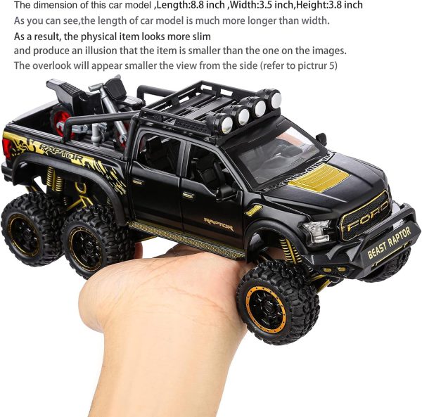 SASBSC Toy Pickup Trucks for Boys F150 Raptor DieCast Metal Model Car with Sound and Light for Kids Age 3 Year and up Black - Image 4