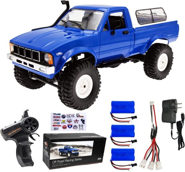 WPL C24 Crawler RC Car 1/16 RC Rock Crawler RC Truck 4x4 with 3 Upgraded 1200mah Battery 2.4GHz 4WD Remote Control Crawler Off-Road Pick-up Truck RTR for Men (wpl c24 Blue) - Image 2