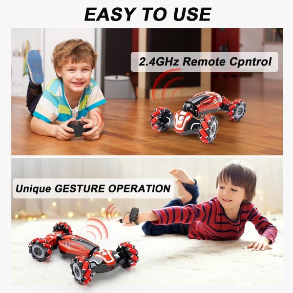 Gesture Sensing RC Stunt car, 4WD Drive Watch Remote-Controlled Vehicle, Bidirectional Drifting Off-Road Vehicle with Music and Lights Toys for Boys,Presents for Kids(RED) - Image 10