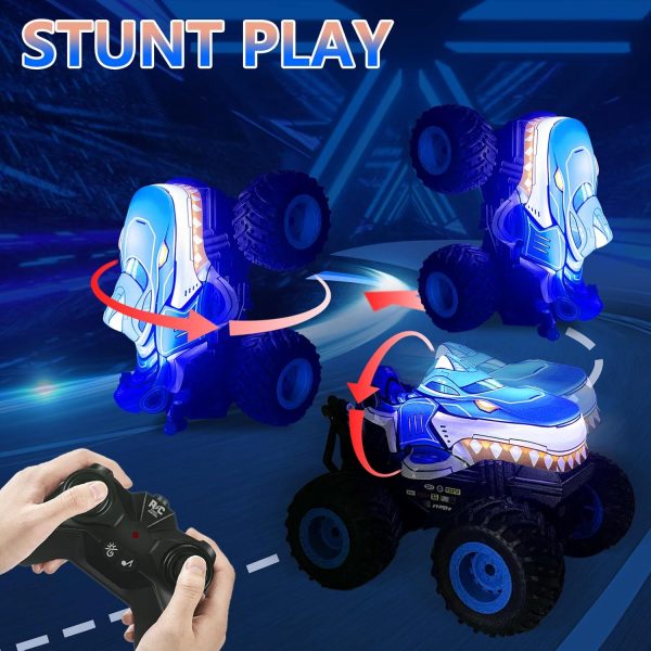 Monster Truck Toy, Shark & Dinosaur Remote Control Car, 2.4Ghz Rchargeable Rc Truck with Music,Lighting Effect,360° Rotating Stunts RC Car Toy for Kids 3-5 6 7 8-12 - Image 4