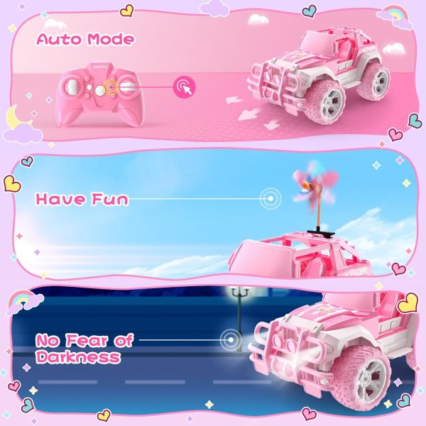 DEERC RC Cars with Windmill Hair Clips, 1:18 Scale Remote Control Car with Storage Case, 80 Min Playtime 2.4Ghz LED Light Off-Road Pink Monster RC Trucks with Auto Mode, Toys Car Gifts for Girls Kids - Image 6