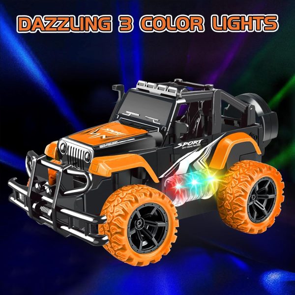 Remote Control Car for Kids 3-5, Off Road Rc Racing Car Vehicle Remote Control Truck Stunt Car for Girls Boys 4-7 8-12 Monster Trucks with 3 Color Led Lights Birthday Gift, Orange - Image 3