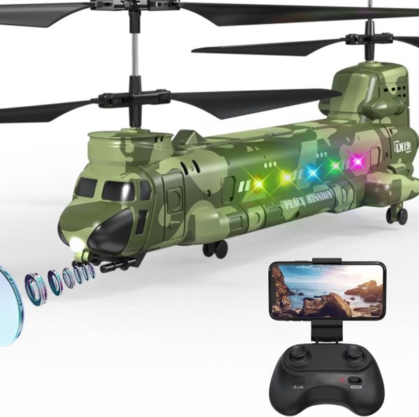 Chinook RC Helicopter，Remote Control Military Helicopter with Camera, Twin-Propeller with Altitude Hold, One Key take Off/Landing, Army RC Helicopter Toys for Boys and Military Fans - Image 2