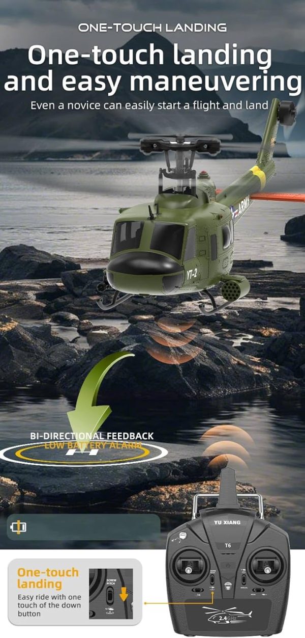 F07 UH-1 Huey RC 1/34 Helicopter, 2.4G 6CH Brushless Direct-Drive 3D/6G Flybarless Helicopter Model (Tri-Battery Version) - Suitable for Advanced Players - Image 9