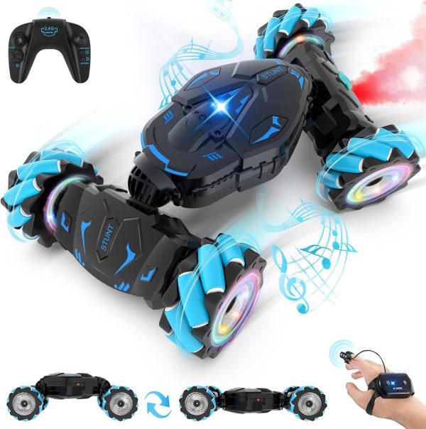 Pristar RC Cars Gesture Sensing Stunt Car, Best Gifts for Boys 6-12, 2.4Ghz Remote Control Car Toys for Boys Age 6 7 8 9 10 11 12, Double Sided Flip 360° Rotate 4WD Off-Road with Spray Lights Music - Image 2