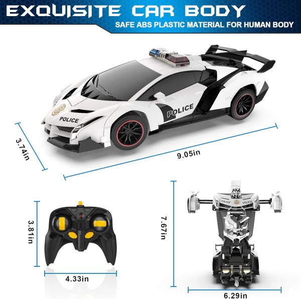 FDJ Remote Control Car - Transform Toys Car Robot, One Button Deformation to Robot with Flashing Light, 2.4Ghz 1:18 Scale Transforming Police Car Kids Toys with 360 Degree Rotating, Girls Boys Toys - Image 8