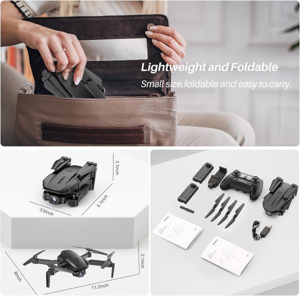 Drone With 1080P FPV Camera for Kids Adults - Quadcopter Drone with Hover Stable, Foldable Mini Drones With One Key Start, Waypoint Fly, Headless Mode, Auto-Follow, 3D Flip, 3 Speeds, 2 Batteries, Easy for Beginners - Image 9