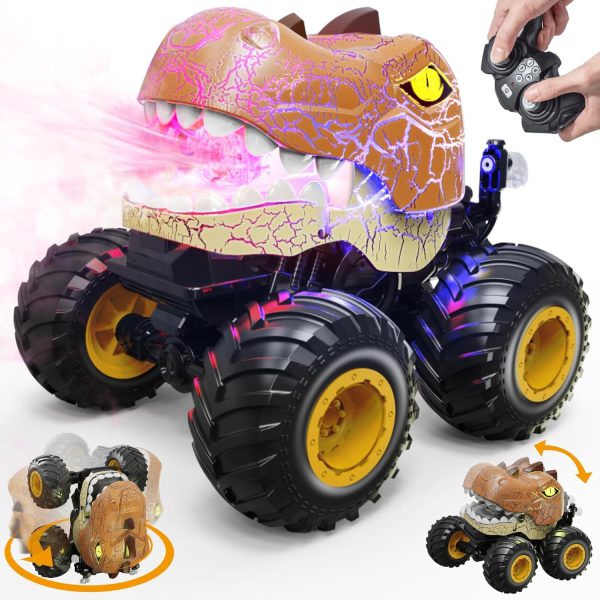 Remote Control Dinosaur Monster Truck, 2.4Ghz RC Stunt Cars for Kids 3-5 with Spray/Lights/Music, Outdoor Toys Dinosaurs Car for 4 6 7 8 Years Old Boys & Girls Christmas Birthday Gifts Ideas - Image 2