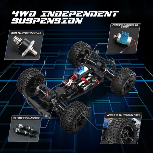 Holyton 1:10 Large High Speed Remote Control Car with LED Shell Lights, 48+ KM/H, 4WD Offroad Monster Truck for Adults & Kids, Hobby RC Truck Vehicle, 2 Battery Crawler Toy Gift for Boy - Image 4