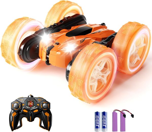 Remote Control Car, RC Cars Toys for Ages 4-7, 2.4GHz 4WD Fast RC Car Kids Toys for Ages 8-12, Double Sided 360°Rotating Monster Truck Toys for Girls RC Truck Toy Cars for Boys, Orange - Image 2