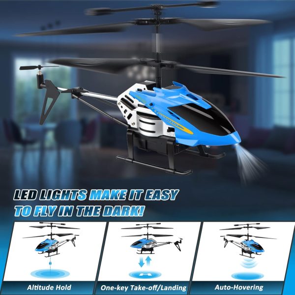 Dolanus RC Helicopters - Remote Control Helicopter Toys: One Key Take-Off/Landing, Automatic Altitude Hold, LED Light & 3.5 Channel Gyro Stabilizer, Flying Toys - Gift for Boys/Girls Kids Adults, Blue - Image 4