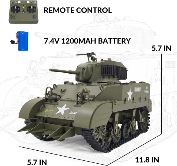 RACENT 1:16 RC Tank US M5A1 Stuart, Remote Control Tank, Model Toys for Adult and Kid with Smoke, Barrel Lifting, Turret Rotation 360 Degrees, NO-Shooting - Image 7