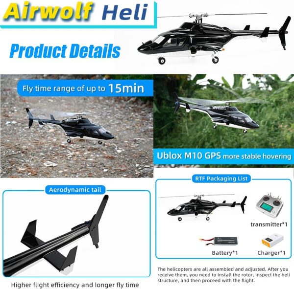 Flywing Airwolf V2 FW450 6CH Scale RC Helicopter RTF H1 Flight Control FLYWING GPS Scale Helicopter Airwolf Aircraft Simulation (RTF Version) One Key Return Brushless Motor 450 Size - Image 5