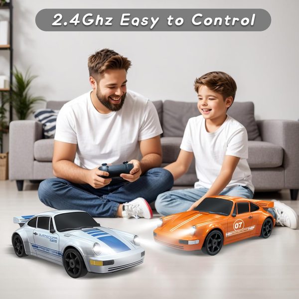 Remote Control Car RC Cars Toys for Boys, 1/24 2.4GHz 4WD RC Drift Car Silver Racing Drift Hobby Racing Car Toys with Light Rechargeable Battery and Drift Tires Xmas Toys for Kids - Image 6