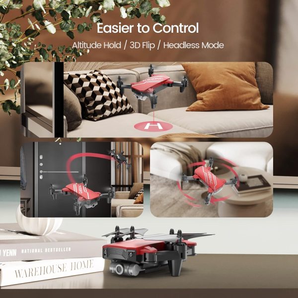 DEERC D20 Mini Drone for Kids with 720P HD FPV Camera Remote Control Toys Gifts for Boys Girls with Altitude Hold, Headless Mode, One Key Start Speed Adjustment, 3D Flips 2 Batteries, Red - Image 5