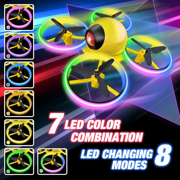 Dwi Dowellin Mini Drone，Long Flight Time Small Flying Toys Drones of for Kids with LED Blinking Light One Key Take Off Spin Flips RC Quadcopter Toys Drones for Beginners Boys and Girls, Yellow - Image 4