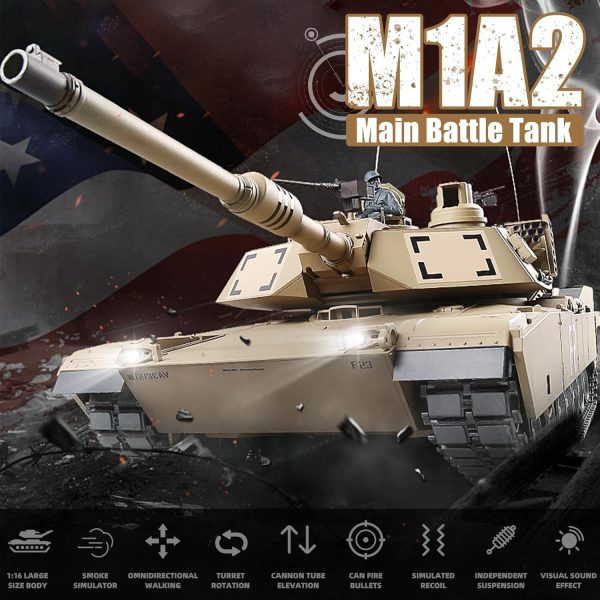 RC Tanks US M1A2 Abrams Army Tank 1:16, 2.4ghz M1A2 Abrams Main Battle Tank Model That Shots, Remote Control Tank Vehicles with 3 Batteries, Sound & Light for Ages 14+ - Image 4