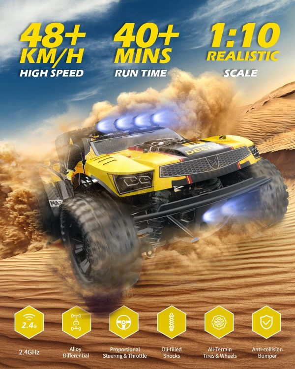 DEERC 9201E 1:10 Large Remote Control Truck with Lights, Fast Short Course RC Car, 48 km/h 4x4 Off-Road Hobby Grade Toy Monster Crawler Electric Vehicle with 2 Rechargeable Batteries for Adult Kid Boy - Image 3