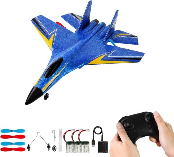 RC Airplane,Remote Control Airplanes for Kids 12 Years and up, 2 Channels Foam RC Plane Wireless Toy with 3 Batteries Easy to Fly for Adults Kids Beginners Boys(Blue) - Image 2