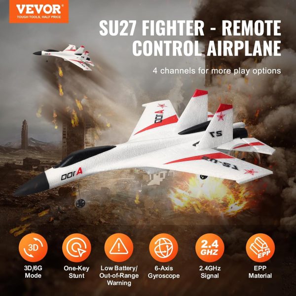 VEVOR RC Plane, 2.4GHZ 4 Channel RC Airplane with 6-Axis Gyro Stabilizer&2 Batteries, Ready to Fly SU-27 Fighter Aircraft Plane Toy for Adults Kids Beginners Boys Birthday/Xmas Child Gift - Image 3