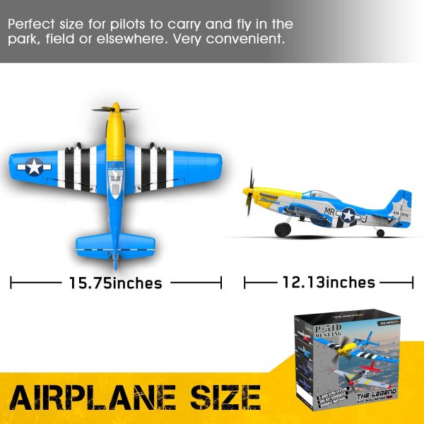 VOLANTEXRC RC Plane - P51 Mustang Ready to Fly with X-Pilot Stabilization - Remote Control Aircraft for Adults, One-Key Aerobatics, 2.4GHz 6-Axis Gyro (Blue) - Image 8