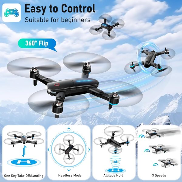 Drone with Camera, Mini Drone for Kids with 1080P HD FPV Camera, Brushless Motor, One Key Take Off/Land, Optical Flow Positioning, 360°Flip, Waypoint Fly, Gestures Selfie, 3 Speeds, 2 Batteries, Toys for Beginners - Image 5