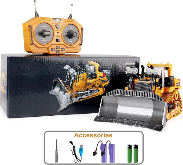 Dwi Dowellin Rc Bulldozer Toys for Boys,Construction Remote Control Bulldozer with Metal bulldozing Shovel Lights/Sounds for Kids Boys - Image 5