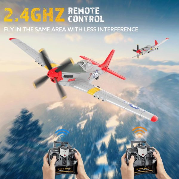 VOLANTEXRC RC Plane - P51 Mustang Ready to Fly with X-Pilot Stabilization - Remote Control Aircraft for Adults, One-Key Aerobatics, 2.4GHz 6-Axis Gyro (RED) - Image 5