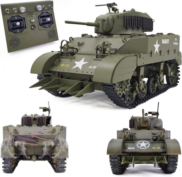 Remote Control Light Tank US M5A1 Stuart Tank 1/16 War RC Military Vehicle Simulation Smoke Barrel Lifting/Turret Rotation 360 Degrees/NO-Shooting/Collection Model - Image 2