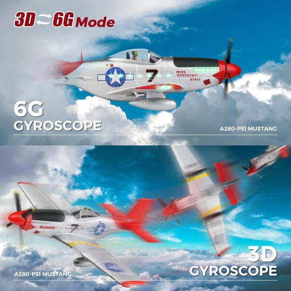 CKYSCHN WLtoys XK A280 RC Airplane, P51 Mustang 4 Channel RC Plane with Lights, 6G/3D Brushless RC Planes, Electric Remote Control Plane, Hobby RC Planes for Adults - Image 5