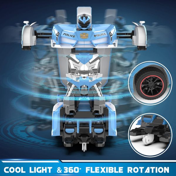 FDJ RC Cars - Transform Remote Control Car, 2.4Ghz 1:18 Scale Transforming Police Car Toy with Flashing Light, One Button Deformation 360 Degree Rotating Drifting Kids Toys Car for Boys Girls - Image 4