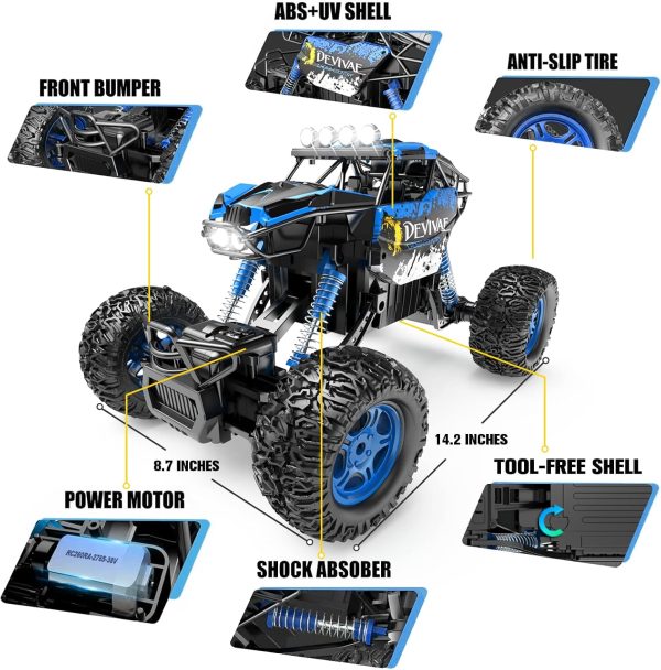 CROBOLL 1:12 Large Remote Control car for Boys Kids with Lifting Function,4WD RC Cars Electric Monster Truck Toy Gifts 4X4 Off-Road RC Rock Crawler 2.4GHz RC Truck with 2 Batteries(Blue) - Image 7