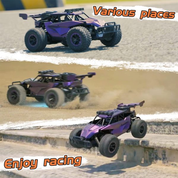 1:16 Scale Purple Remote Control Car, 20 Km/h High Speed Girls Remote Control Car Monster Vehicle with LED Headlights and Chassis Lights, RC Truck for Girls Boys and Adults - Image 7